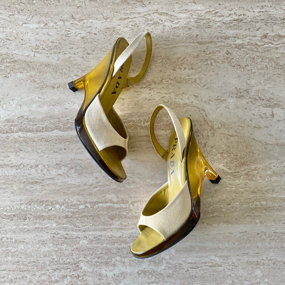 Vintage Prada Slingback Lucite Wedge Sandals Heels